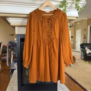 Western lace up Boho Summer Mini Dress Long Sleeve Small